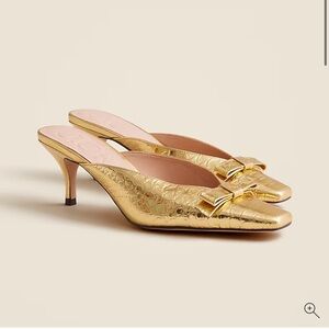 J.Crew Leona mule heels in metallic snake-embossed Italian leather